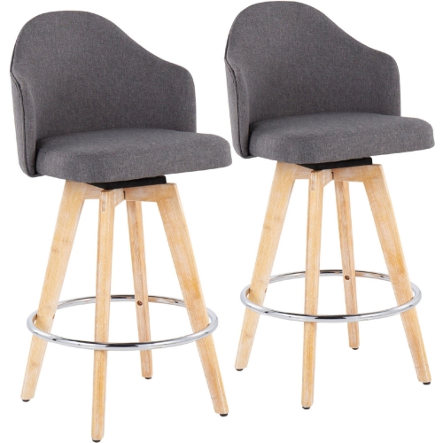 Ahoy 26" Counter Stool in Grey Fabric, Wood & Chrome Metal (Set of 2)